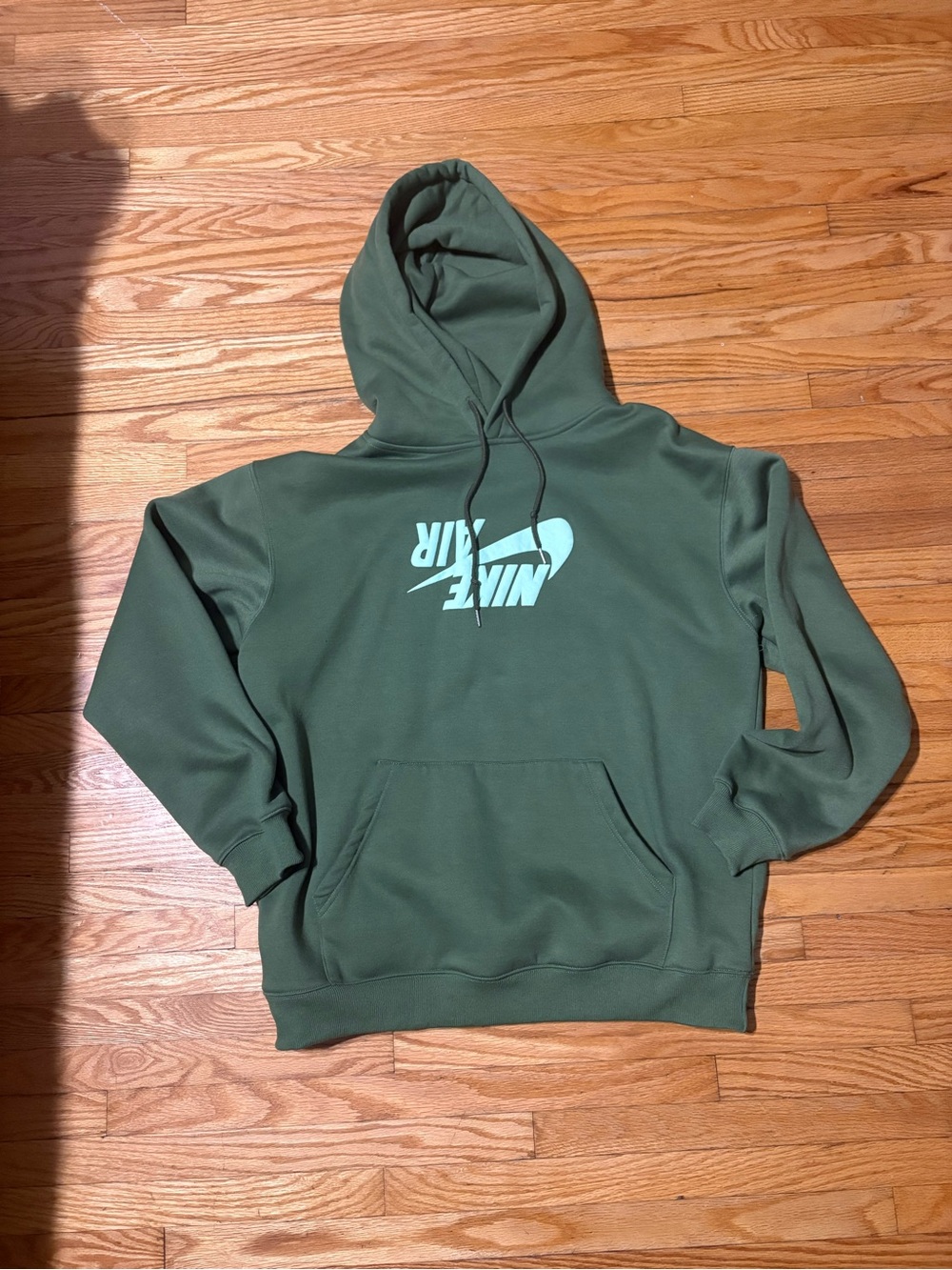 Jordan Men's Olive Green Pullover Hoodie with Light Blue Logo